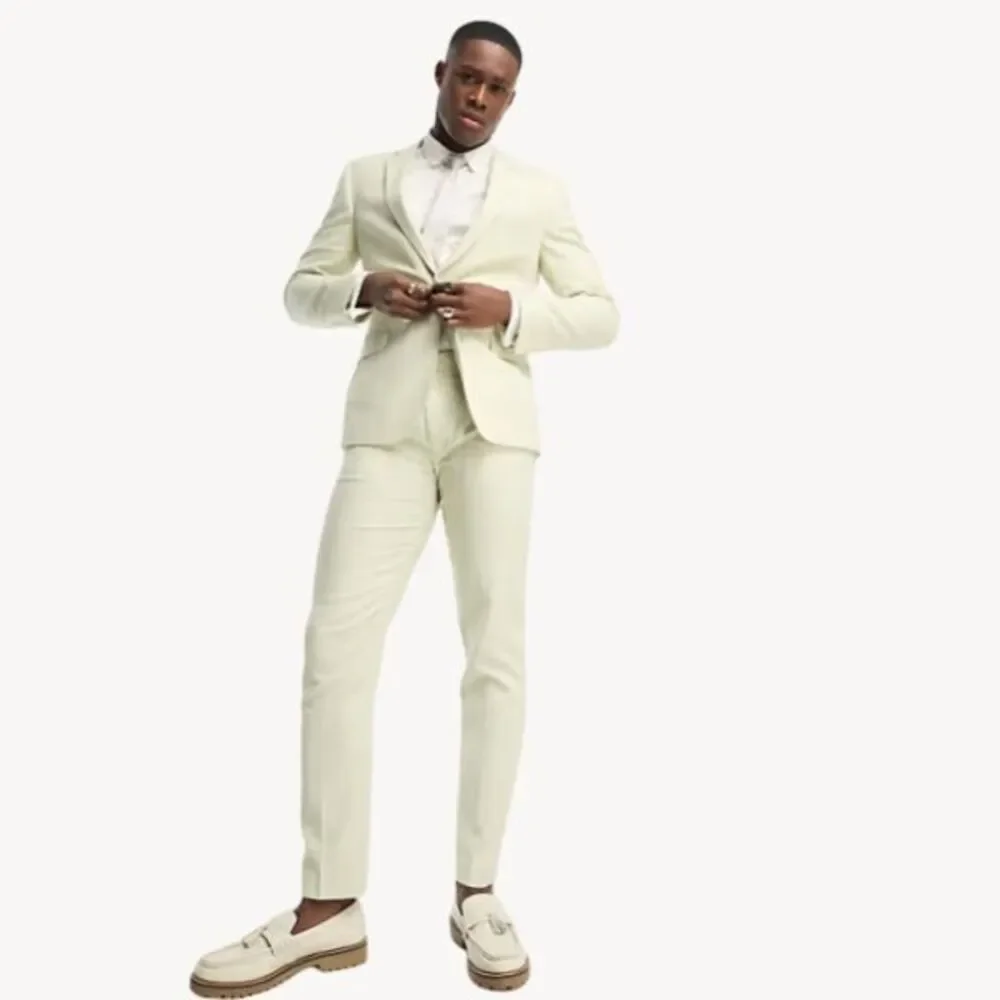 ASOS Design Sz 30 Super Skinny Suit Pant In Puppytooth Check Linen Green Stretch